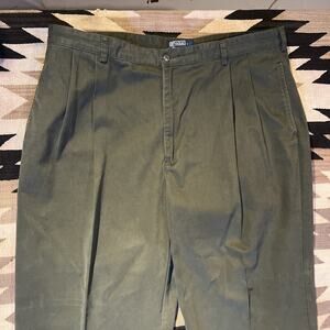 Vtg Polo Ralph Lauren 40x29 Green Cotton High Waist Full Cut Pleated Dress Pants
